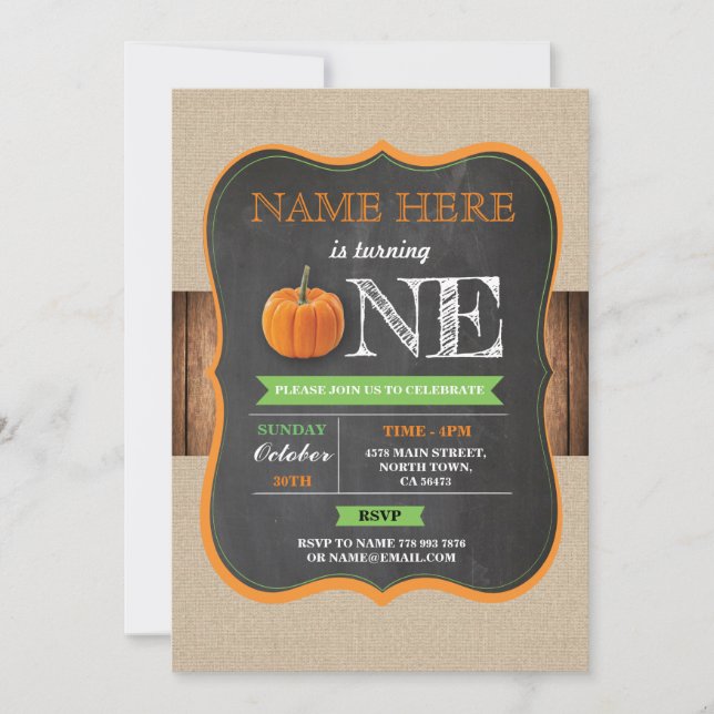 Convite Pumpkin 1 - Primeira rua de um giz de Festa de ani (Frente)