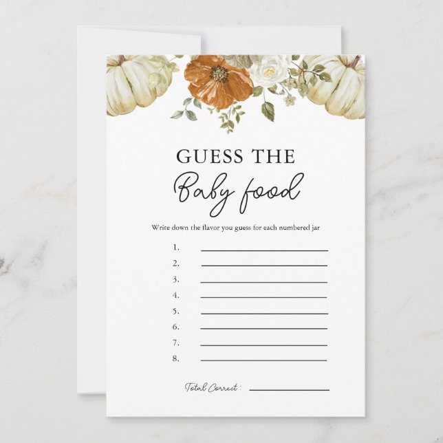 Convite Pumpkin Adivinha O Jogo Da Comida Do Bebê (Frente)