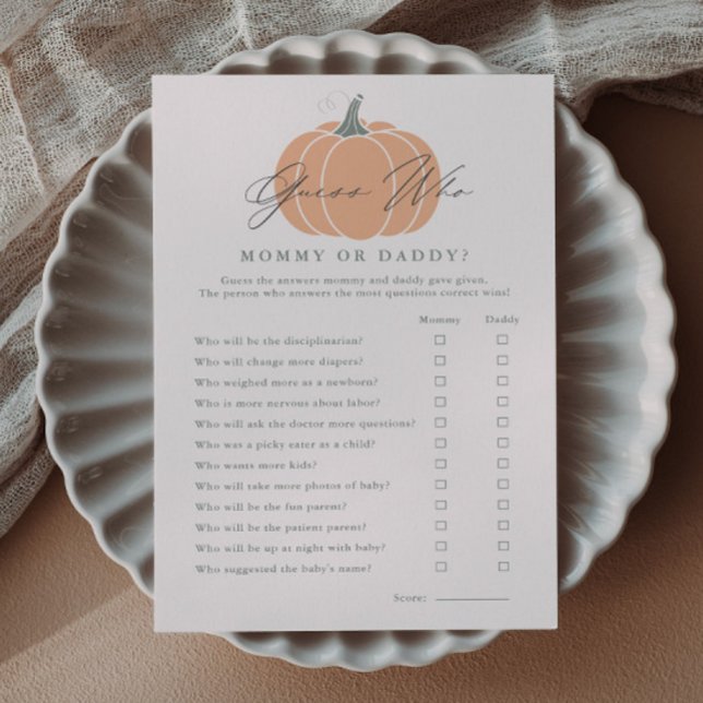 Convite Pumpkin Adivinha Quem Joga Chá de fraldas (Guess Who Little Pumpkin Baby Shower Games.)