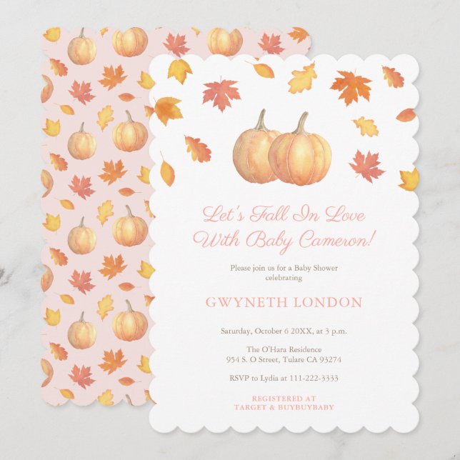 Convite Pumpkin Apaixonado Deixa Chá de fraldas Para Garot (Frente/Verso)