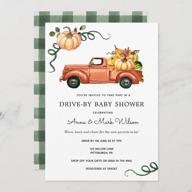 Convite Pumpkin Autumn Truck Drive por Chá de fraldas (Frente/Verso)