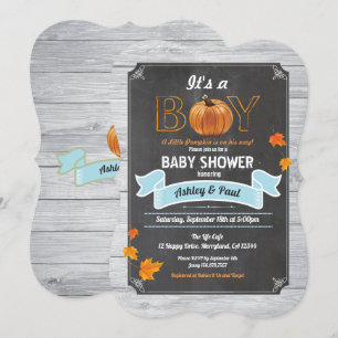 Convite Pumpkin baby boy chá rústico quadro de madeira