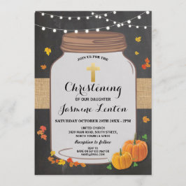Convite Pumpkin Baptism Cross Fall Christing Wood Jar
