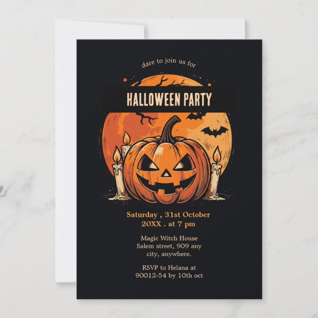 Convite Pumpkin Black and larange Halloween Party (Frente)