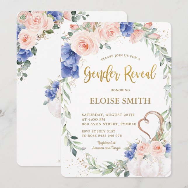 Convite Pumpkin Blush Blue Floral Wreath Gênero Revenda  (Frente/Verso)