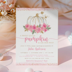 Convite Pumpkin Blush Dourado Floral Chá de fraldas In