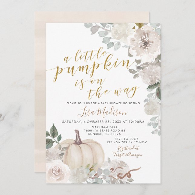 Convite Pumpkin branco de marfim está a caminho (Frente/Verso)