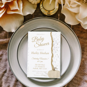 Convite Pumpkin branco do Chá de fraldas de outono