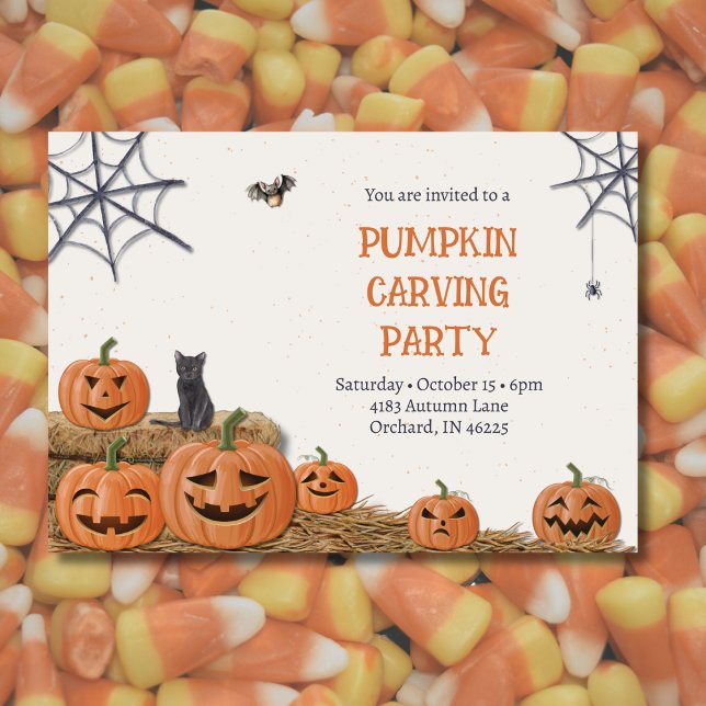 Convite Pumpkin Carving Party Jack O'lantern Rustic (Criador carregado)