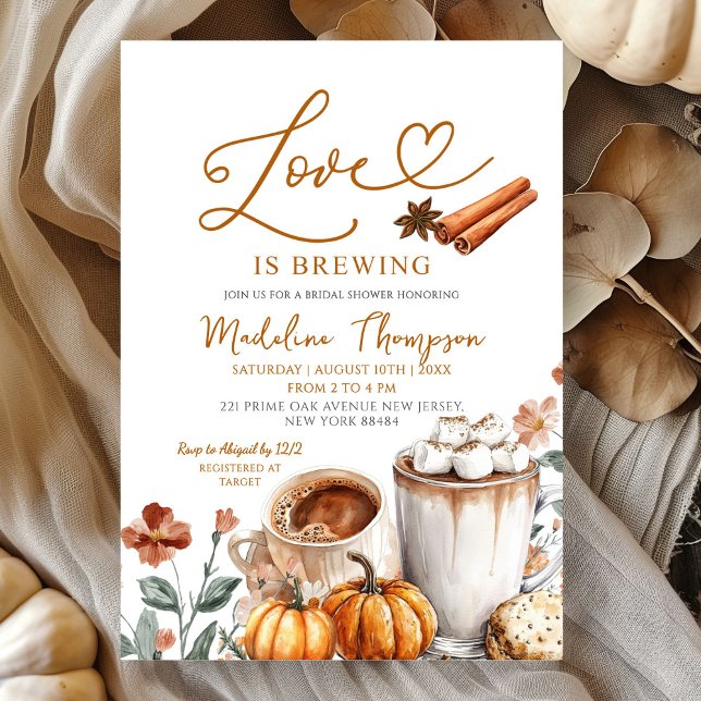 Convite Pumpkin Coffee Theme Love is Brewing Bridal Shower (Criador carregado)