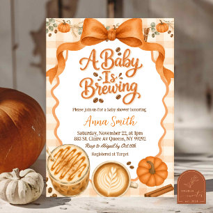 Convite Pumpkin Coquette Outono café Um bebê está sendo pr