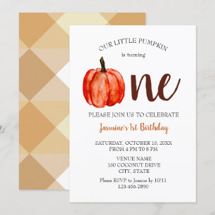 Convite Pumpkin de Aquarela Minimalista Primeiro Aniversá