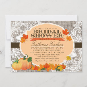 Convite Pumpkin de Burlap & Lace Call e Chá de panela de 