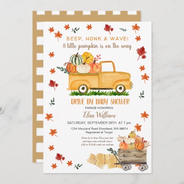Convite Pumpkin De Caminhão Russo Por Chá de fraldas (Frente/Verso)