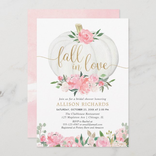 Convite Pumpkin de ouro rosa queda chá de panela amoroso (Frente/Verso)