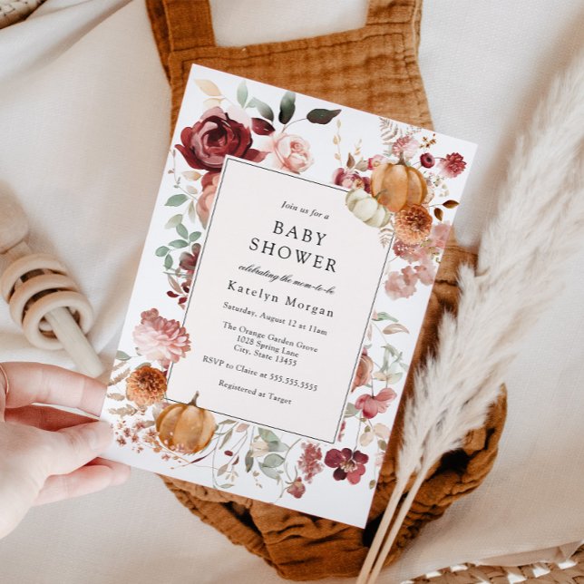 Convite Pumpkin e Burgundy Chá de fraldas Floral (Criador carregado)