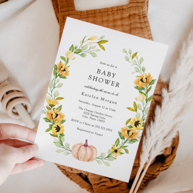 Convite Pumpkin e Sunflower Wreath Baby Shower (Criador carregado)