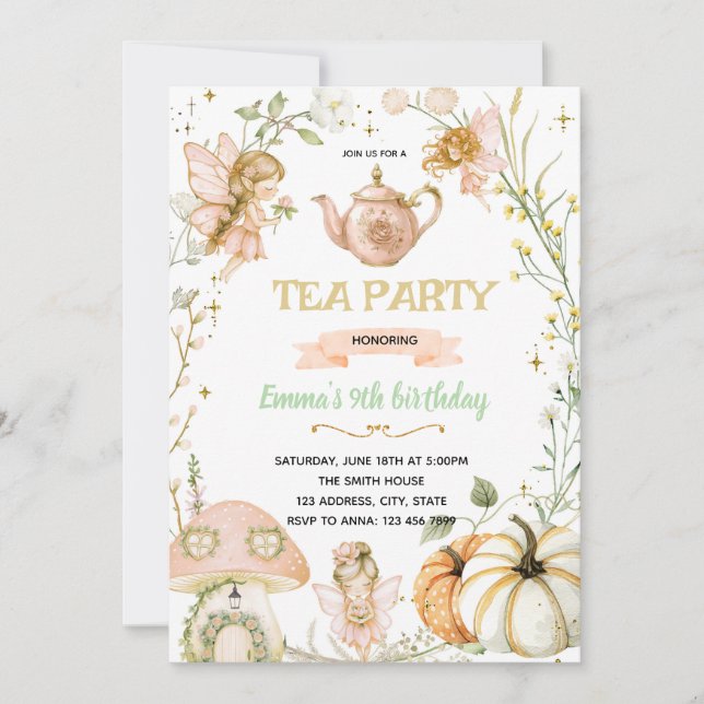 Convite Pumpkin Fairies Tea Party Birthday Invitation (Frente)