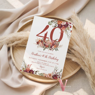 Convite Pumpkin Fall Burgundy Rose Any AGE Birhday