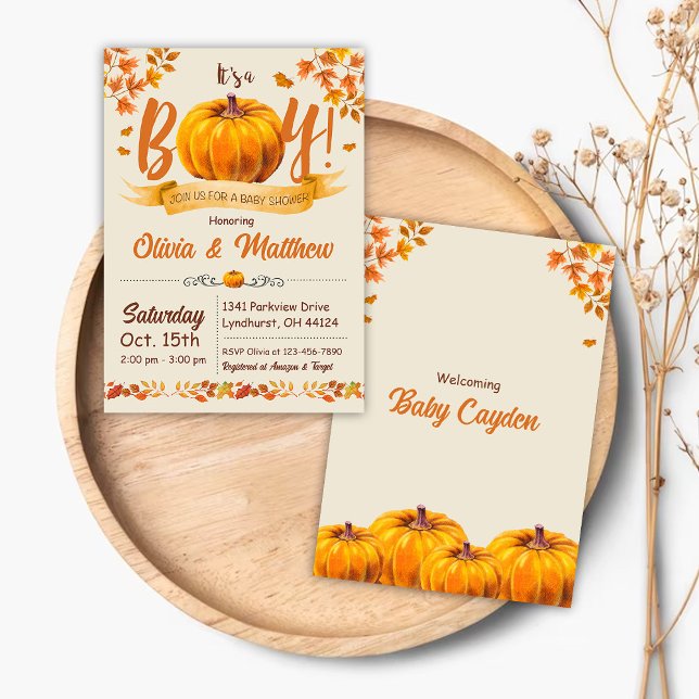 Convite Pumpkin Fall Chá de fraldas Invitation (Criador carregado)