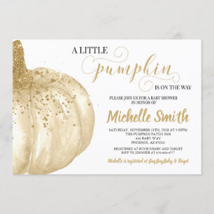 Convite Pumpkin Fall Dourado Glitter Boho Chá de fraldas d