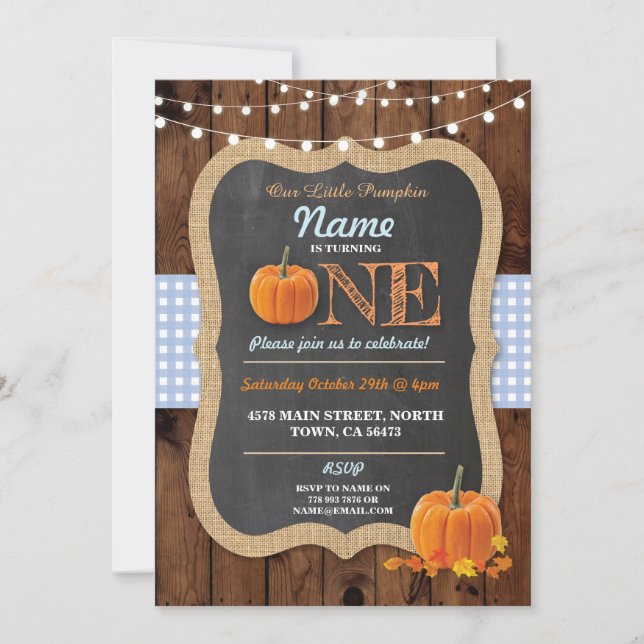 Convite Pumpkin Fall First Festa de aniversário Boy Invite (Frente)
