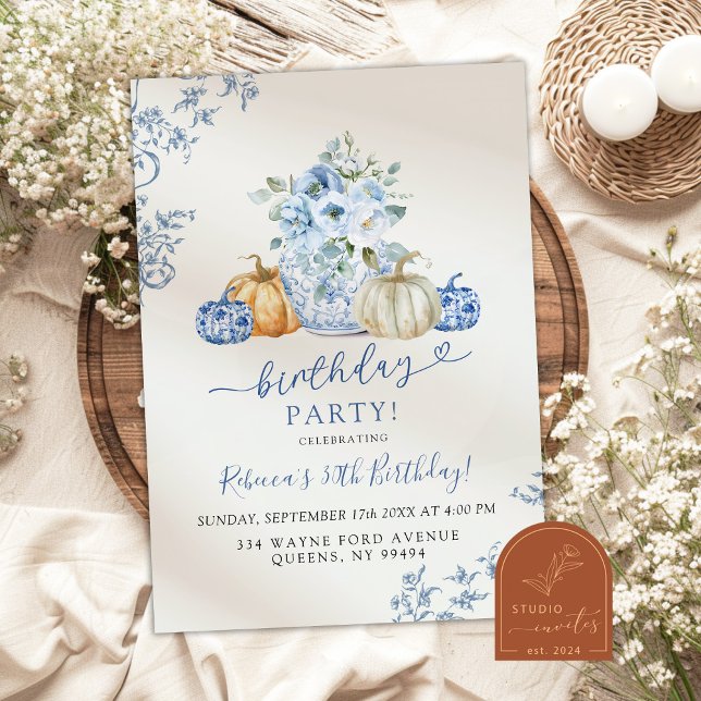 Convite Pumpkin Fall Ginger Jar Chinoiserie Birday (Criador carregado)