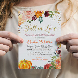 Convite Pumpkin Fall in Love Fall Floral Chá de panela