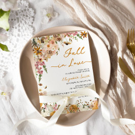 Convite Pumpkin Fall in Love Fall Floral Chá de panela