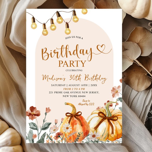 Convite Pumpkin Fall Wildflower Theme Birthday Party (Criador carregado)