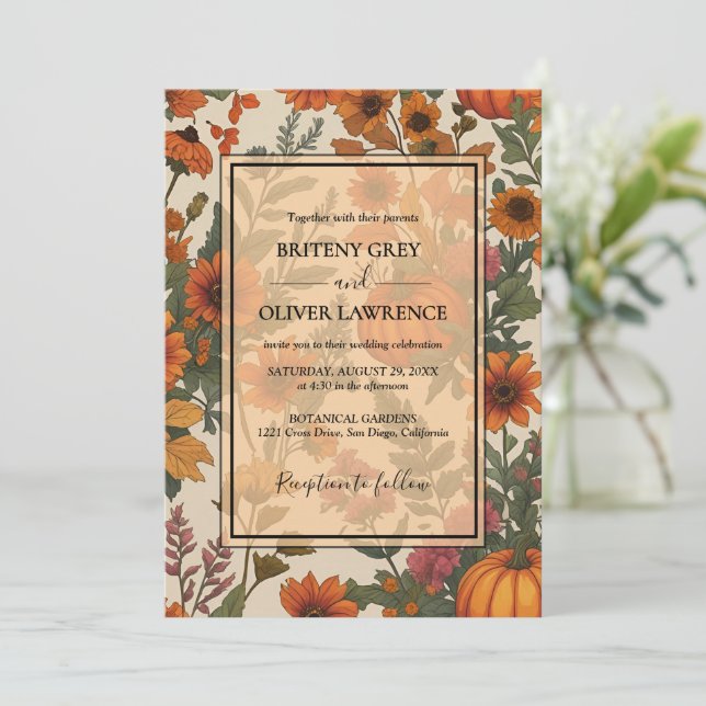 Convite Pumpkin Floral Russo De Queda (Em pé/Frente)