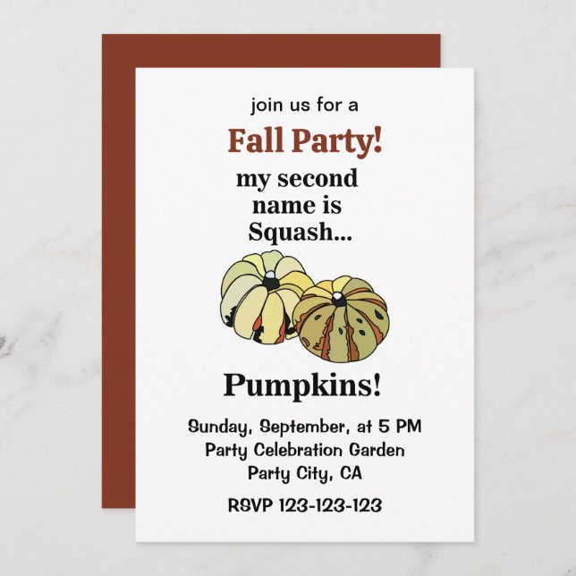 Convite Pumpkin Funny Fall Party (Frente/Verso)