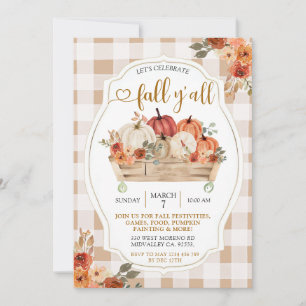 Convite Pumpkin Harvest Brown Gingham Fall Y Party