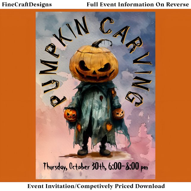 Convite Pumpkin Head Scarecrow Spooky Carving Party Bl C6 (Criador carregado)