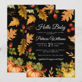 Convite Pumpkin Hello Baby Foliage Chá de fraldas de outon