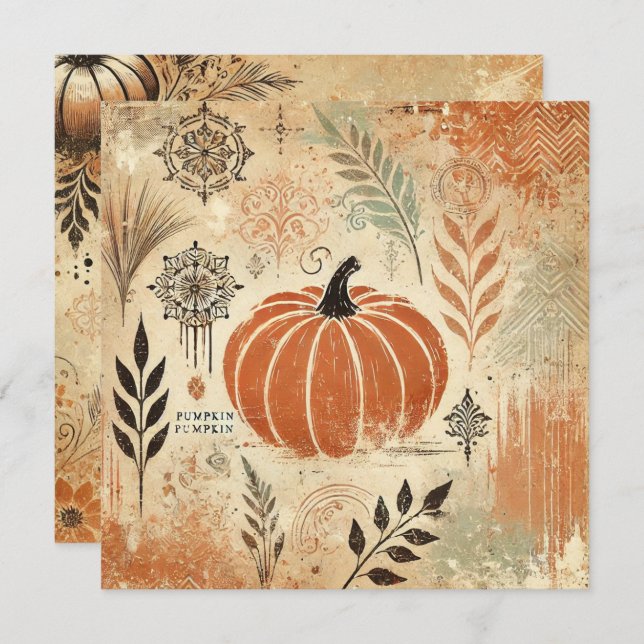 Convite Pumpkin Imprimível Rolo de Tinta Distorcida (Frente/Verso)
