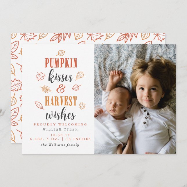 Convite Pumpkin Kisses & Harvest Deseja Novo Bebê (Frente/Verso)