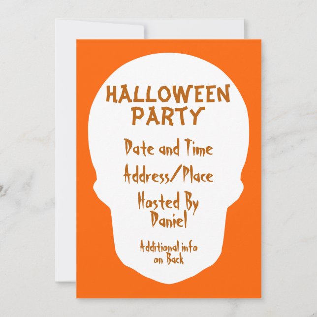 Convite Pumpkin Laranja Caveira Mínima (Frente)