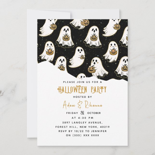 Convite Pumpkin Moderno e Halloween Fantasma (Frente)