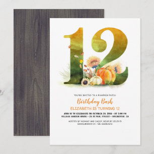 Convite Pumpkin Patch 12 Birthday Bash Fall Invitation