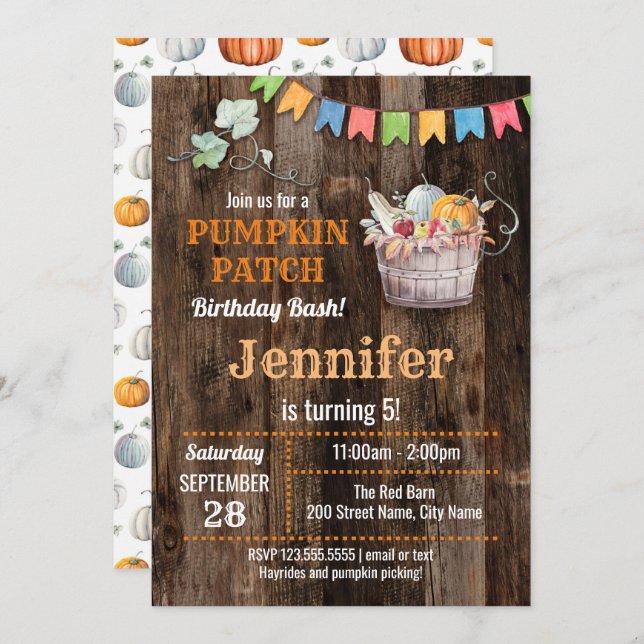 Convite Pumpkin Patch Birthday Bash (Frente/Verso)