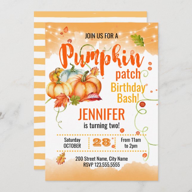 Convite Pumpkin Patch Birthday Bash (Frente/Verso)