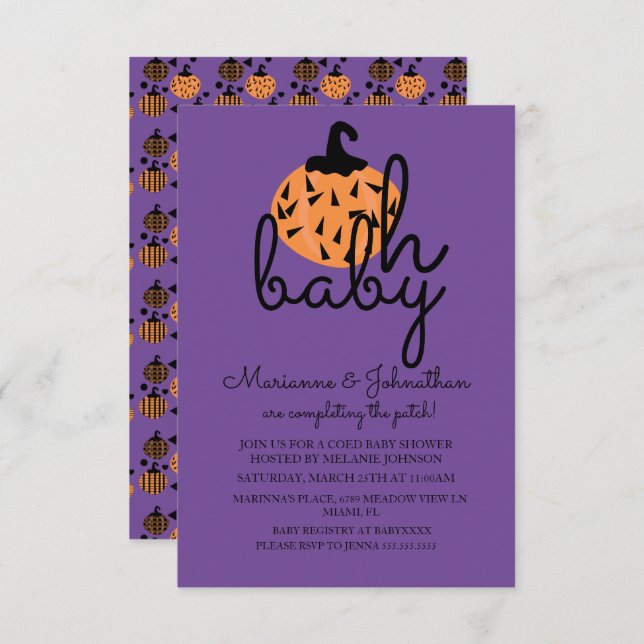 Convite Pumpkin Patch Oh Baby Pumpkins Chá de fraldas (Frente/Verso)