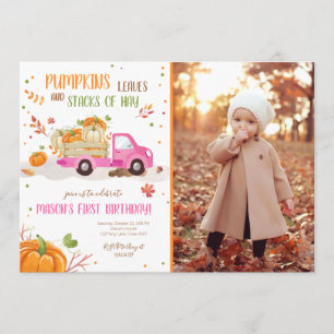 Convite Pumpkin Pink Truck Orange Green Girl Aniversário