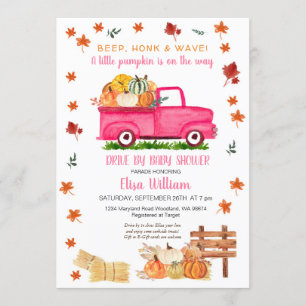 Convite Pumpkin Pink Truck Pumpkin Fall Drive by Chá de f