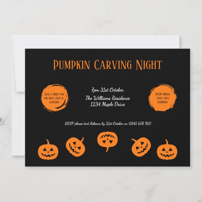 Convite Pumpkin preto e laranja Carving Night Invation (Frente)