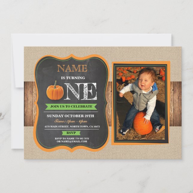 Convite Pumpkin Primeiro Aniversário Convide 1 rua Festa F (Frente)