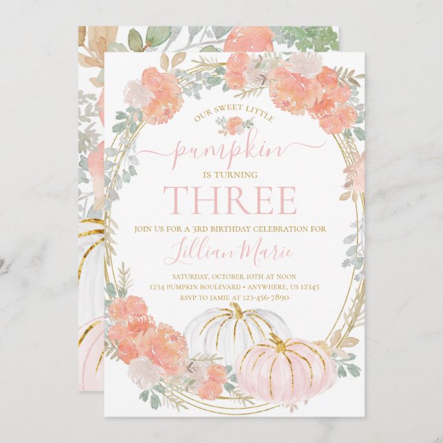Convite Pumpkin Rosa Cai Aniversário (Frente/Verso)