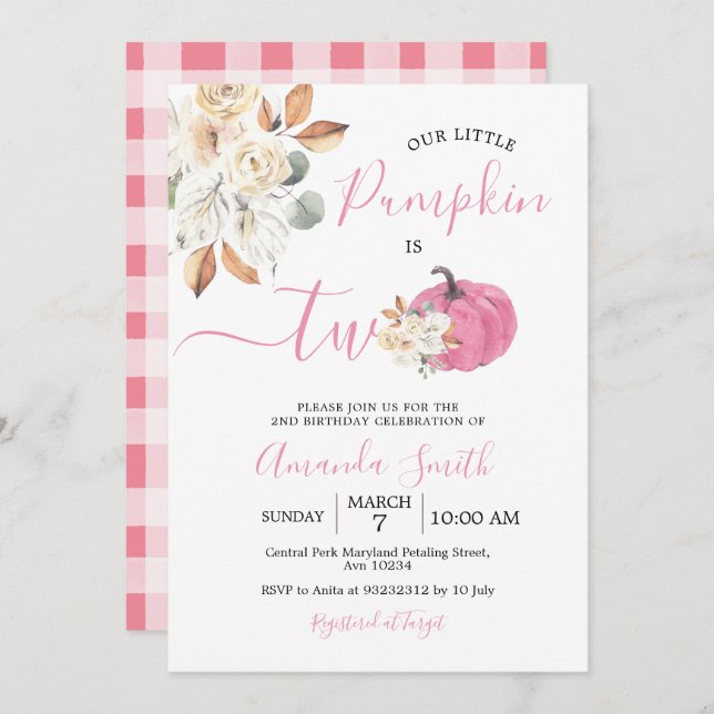Convite Pumpkin Rosa Esbranquiçado Apaixonado É Dois Anive (Frente/Verso)