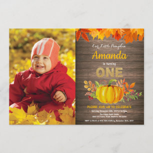 Convite Pumpkin Russo Cai Primeiro Aniversário Dourado